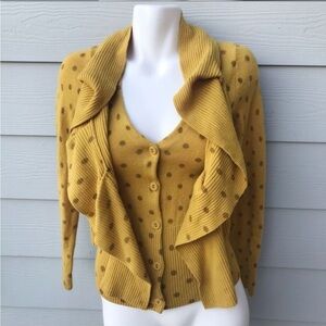 Moth for Anthropologie Polka Dot Ruffle Cardigan, Size Small, Yellow